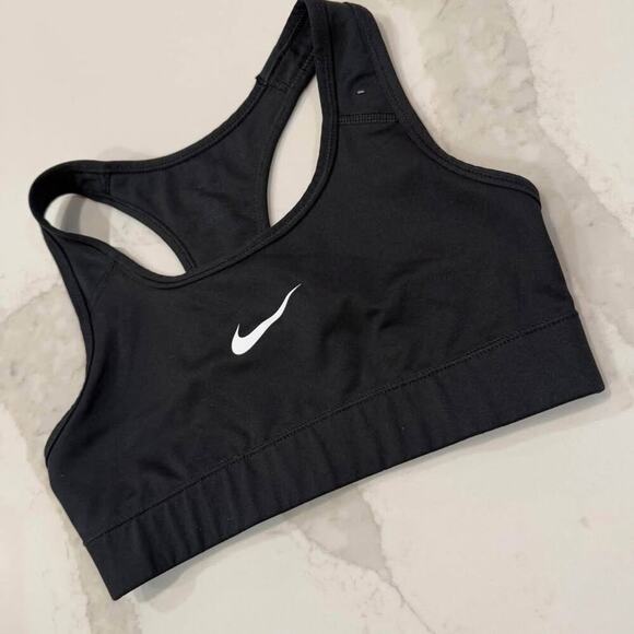 Nike Dri Fit Racerback Sports Bra Women’s Size XS Black Swoosh Logo Activewear - Picture 2 of 6